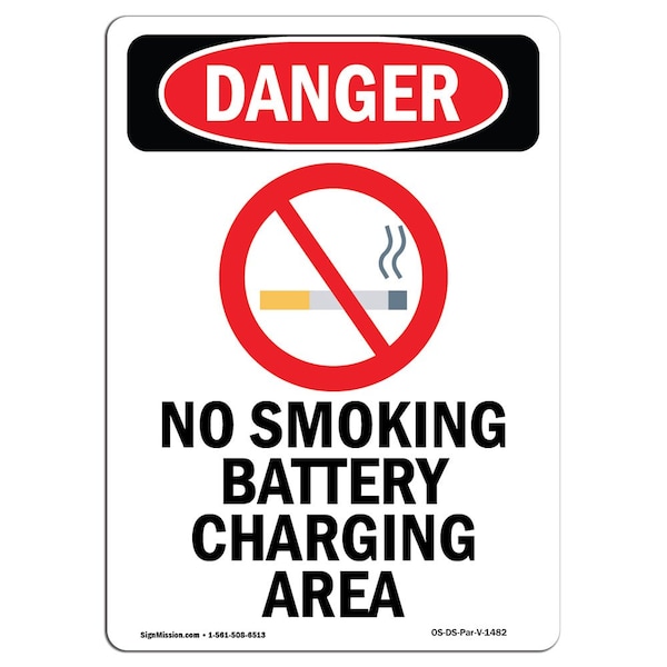 OSHA, No Smoking Battery, 14in X 10in Rigid Plastic, 10" W, 14" L, Portrait, OS-DS-P-1014-V-1482